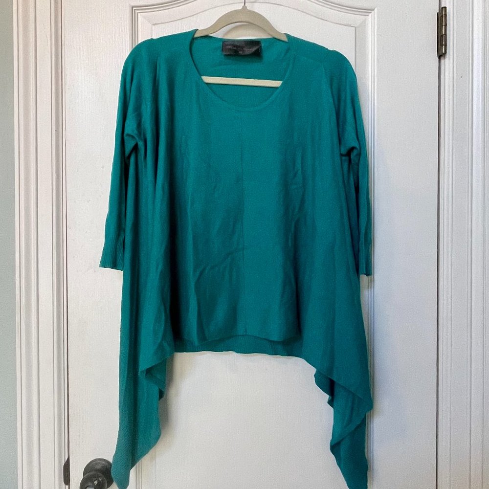 Teal Asymmetrical 3/4 Sleeve Sweater